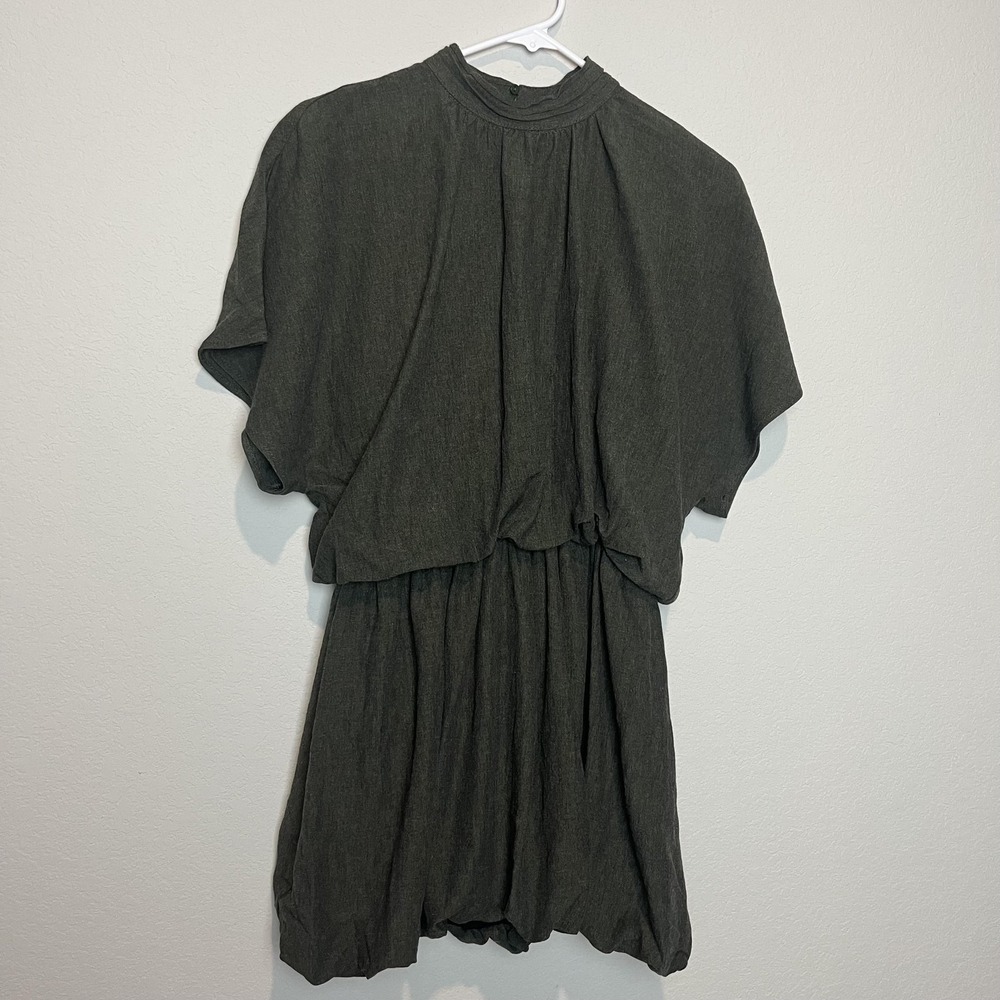 Zara Dress Womens XS Green Blouson High Neck Dolman Short Bubble Hem Mini
